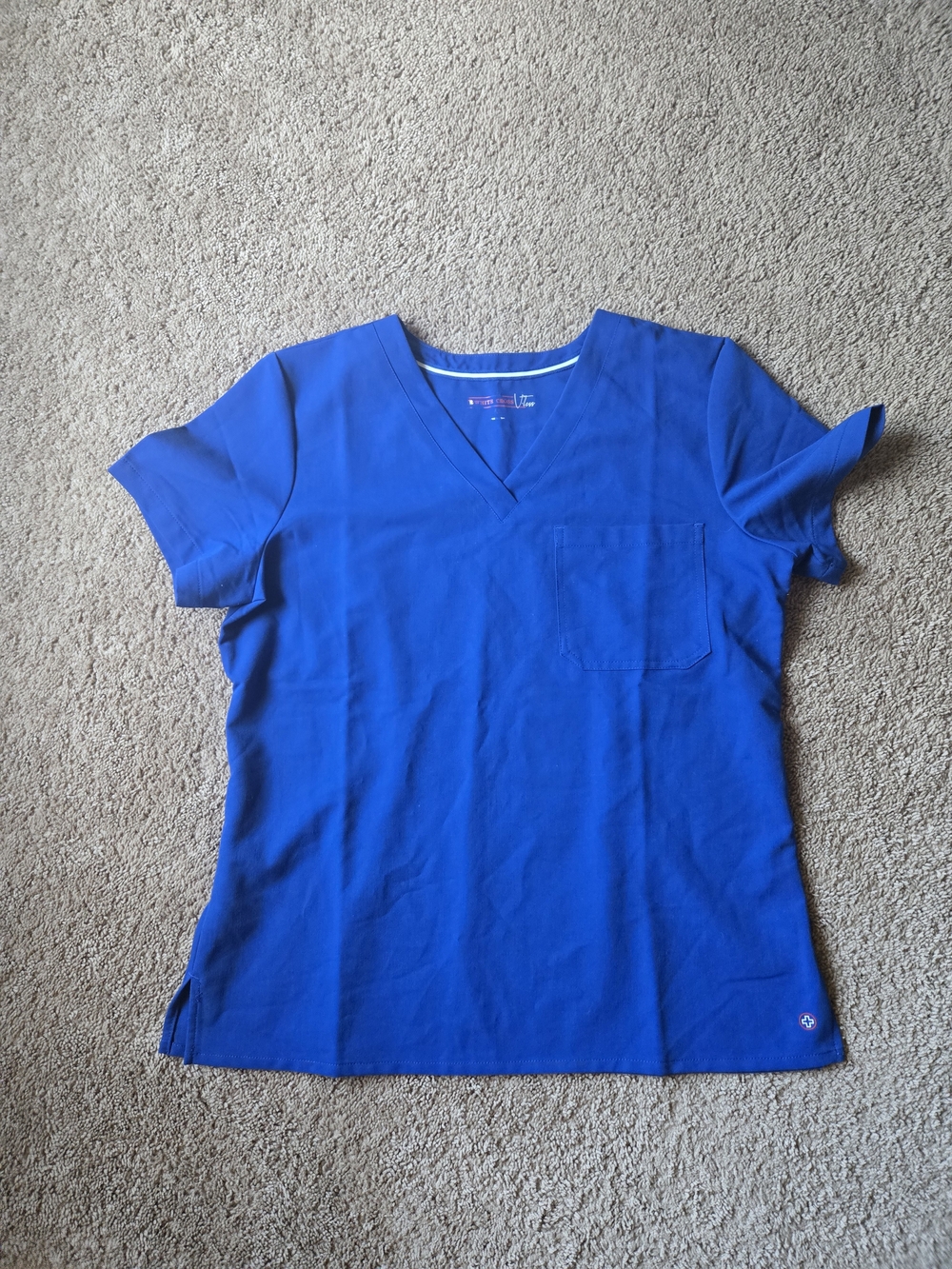 White Cross V-Tess Blue V-Neck Scrub Top M